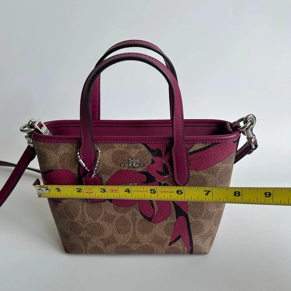 Coach City Mini Tote Brown Pink‎ Bow Signature Canvas Leather Bag Good